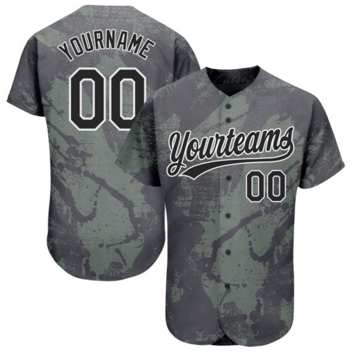 3DPattern1143_9038838f-85b1-4c1a-aff8-b9b5575cfe96 Custom Olive Black-White 3D Pattern Design Authentic Salute To Service Baseball Jersey
