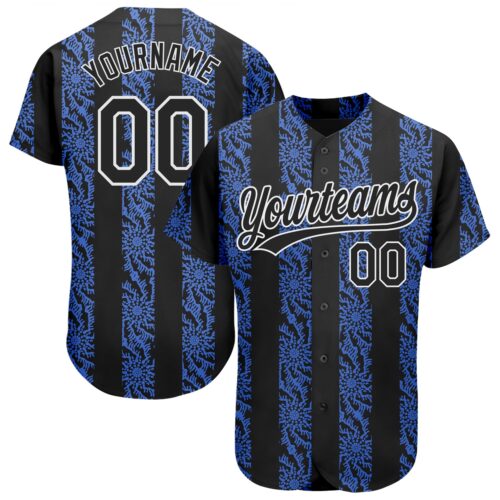 3DPattern1144 Custom Royal Black-White 3D Pattern Design Authentic Baseball Jersey