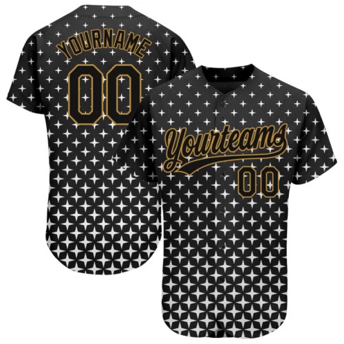 3DPattern1155 Custom Black Black-Old Gold 3D Pattern Design Authentic Baseball Jersey