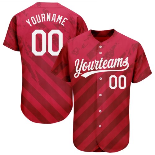 3DPattern1158 Custom Red White 3D Pattern Design Authentic Baseball Jersey