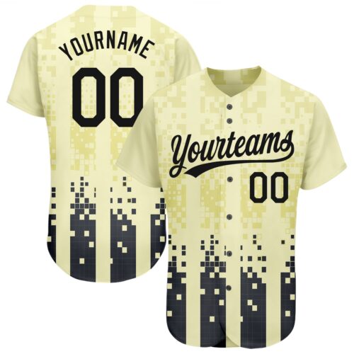 3DPattern1159 Custom Cream Black 3D Pattern Design Authentic Baseball Jersey