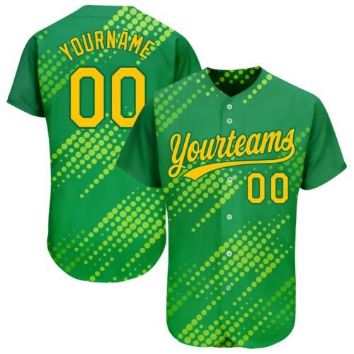 3DPattern1164 Custom Neon Green Gold-Kelly Green 3D Pattern Design Authentic Baseball Jersey