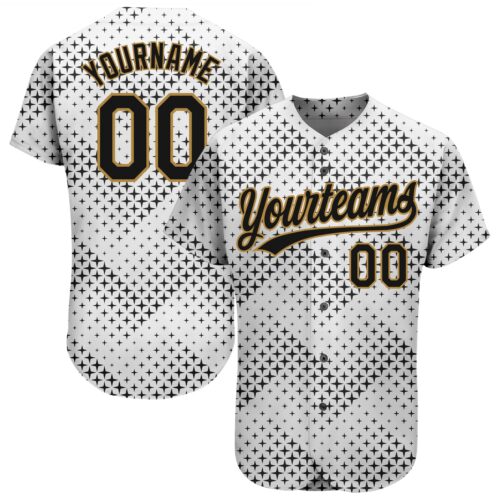 3DPattern1170 Custom White Black-Old Gold 3D Pattern Design Authentic Baseball Jersey