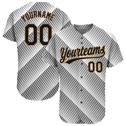 3DPattern1176 Custom White Black-Old Gold 3D Pattern Design Authentic Baseball Jersey