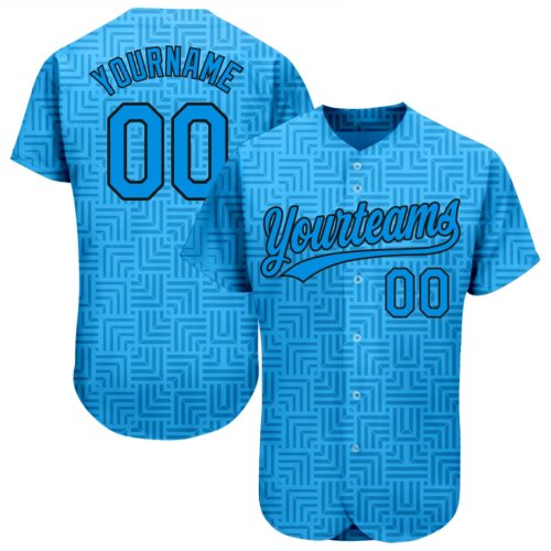 3DPattern1177 Custom Blue Blue-Black 3D Pattern Design Authentic Baseball Jersey