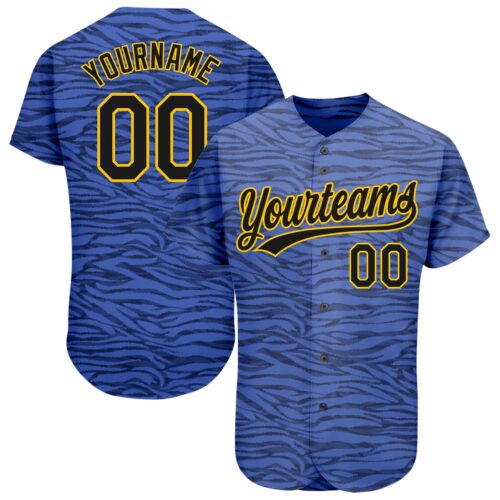 3DPattern1181 Custom Light Blue Black-Gold 3D Pattern Design Authentic Baseball Jersey