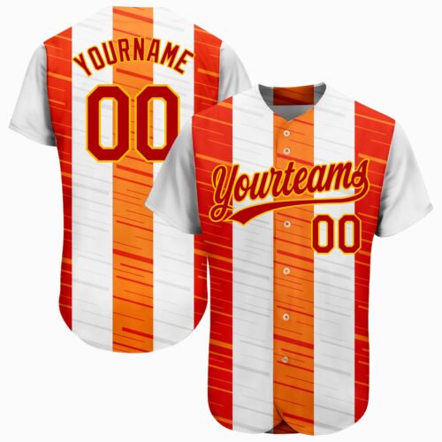 3DPattern1202 Custom White Red Gold-Orange 3D Pattern Design Authentic Baseball Jersey