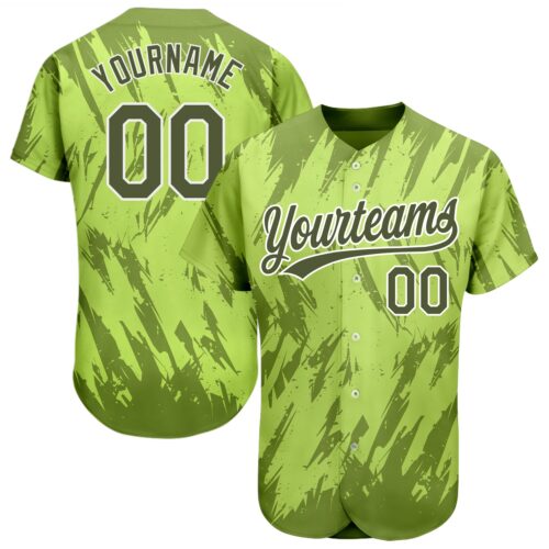 3DPattern1207 Custom Neon Green Olive-White 3D Pattern Design Authentic Baseball Jersey