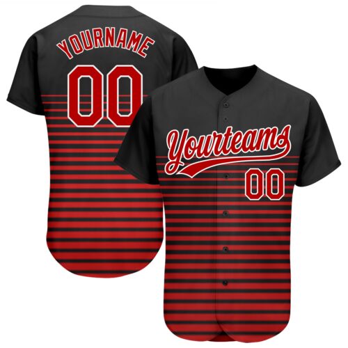 3DPattern1209 Custom Black Red-White 3D Pattern Design Authentic Baseball Jersey