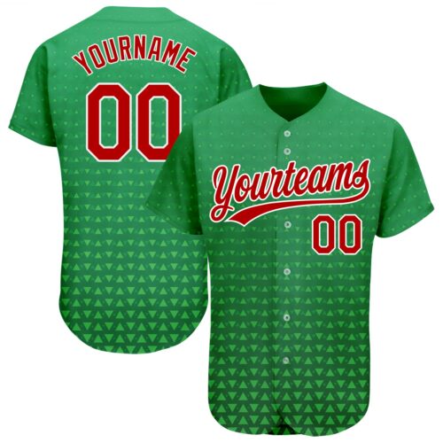 3DPattern1210 Custom Kelly Green Red-White 3D Pattern Design Authentic Baseball Jersey