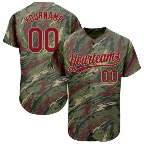 3DPattern1211 Custom Olive Crimson-Old Gold 3D Pattern Design Authentic Salute To Service Baseball Jersey