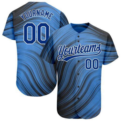 3DPattern1216 Custom Light Blue Royal-Black 3D Pattern Design Authentic Baseball Jersey