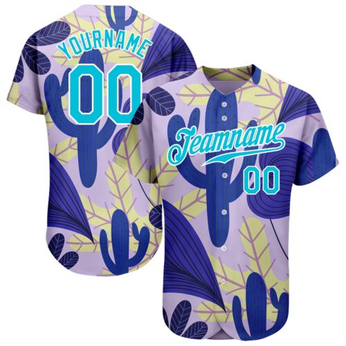 3DPattern1305 Custom Purple Lakes Blue-White 3D Pattern Design Cactus And Leaves Authentic Baseball Jersey