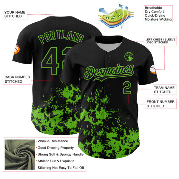 Custom Black Grass Green Splatter Authentic Baseball Jersey