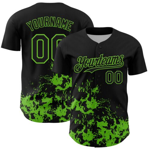 3DPattern13090 Custom Black Grass Green Splatter Authentic Baseball Jersey