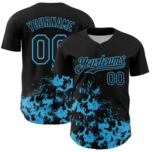 3DPattern13092 Custom Black Sky Blue Splatter Authentic Baseball Jersey