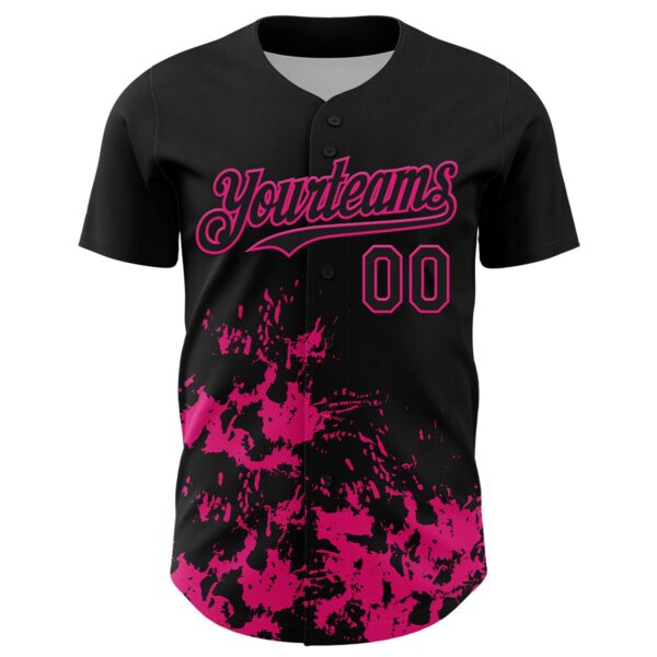 Custom Black Hot Pink Splatter Authentic Baseball Jersey