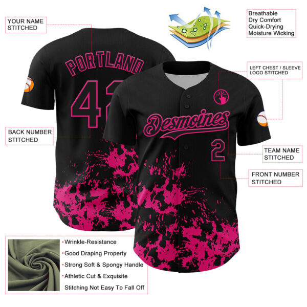 Custom Black Hot Pink Splatter Authentic Baseball Jersey