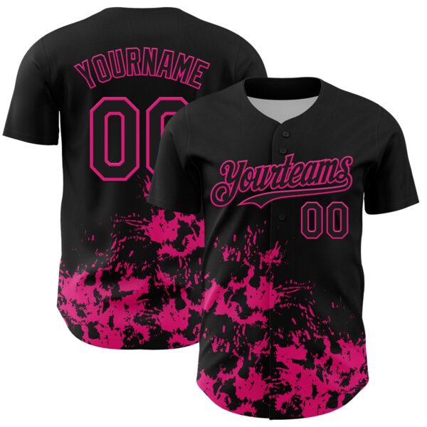 Custom Black Hot Pink Splatter Authentic Baseball Jersey