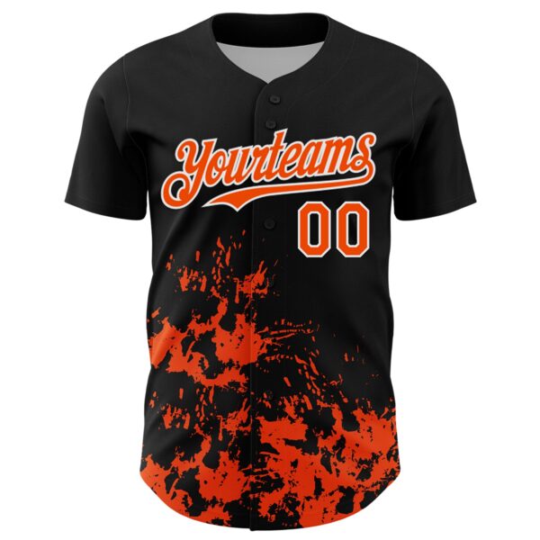 Custom Black Orange-White Splatter Authentic Baseball Jersey