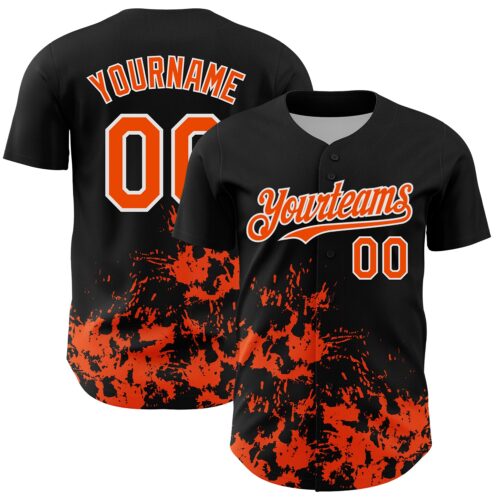 3DPattern13095 Custom Black Orange-White Splatter Authentic Baseball Jersey