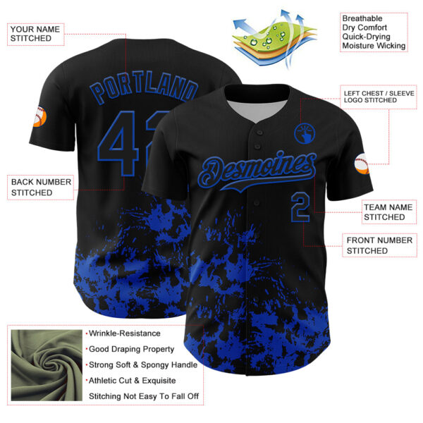Custom Black Thunder Blue Splatter Authentic Baseball Jersey