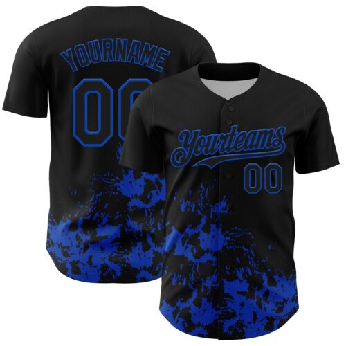 3DPattern13096 Custom Black Thunder Blue Splatter Authentic Baseball Jersey
