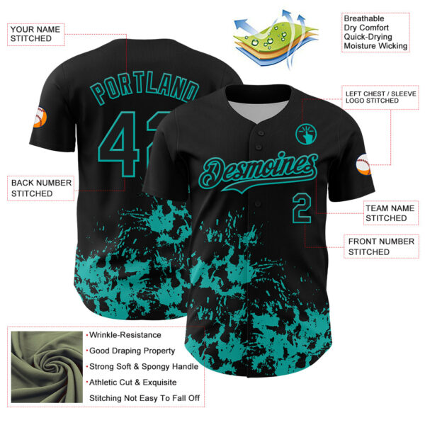 Custom Black Aqua Splatter Authentic Baseball Jersey