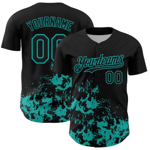 3DPattern13098 Custom Black Aqua Splatter Authentic Baseball Jersey