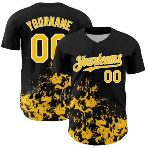 3DPattern13099 Custom Black Yellow-White Splatter Authentic Baseball Jersey
