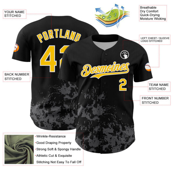 Custom Black Yellow White-Gray Splatter Authentic Baseball Jersey