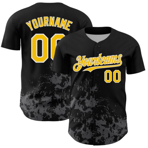 3DPattern13100 Custom Black Yellow White-Gray Splatter Authentic Baseball Jersey