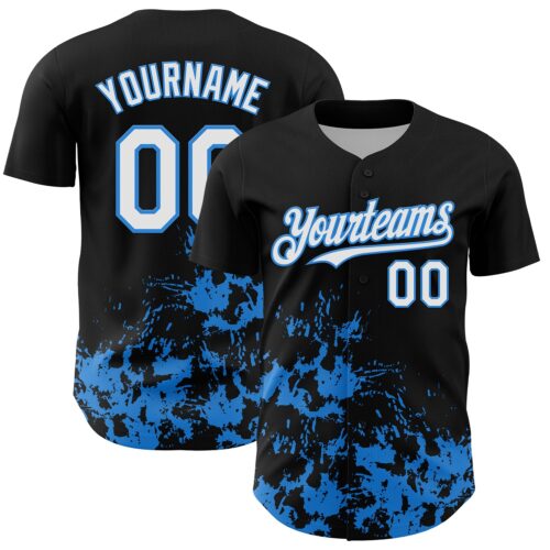 3DPattern13101 Custom Black White-Powder Blue Splatter Authentic Baseball Jersey