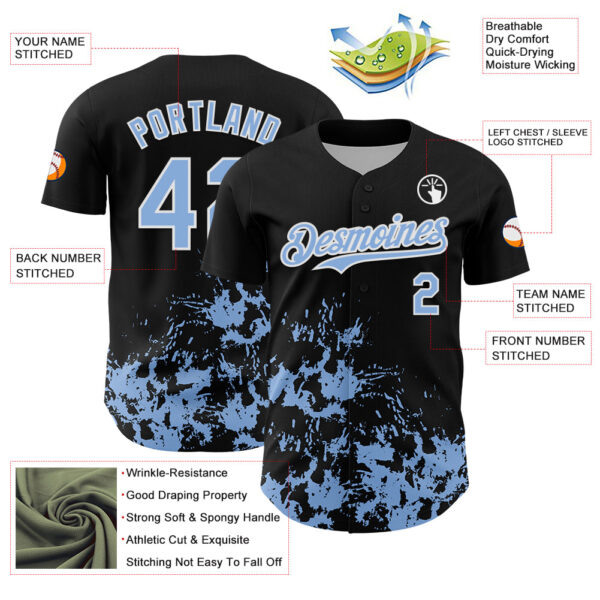 Custom Black Light Blue-White Splatter Authentic Baseball Jersey