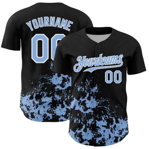 3DPattern13102 Custom Black Light Blue-White Splatter Authentic Baseball Jersey