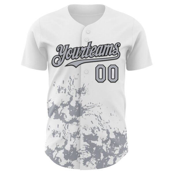 Custom White Gray-Black Splatter Authentic Baseball Jersey
