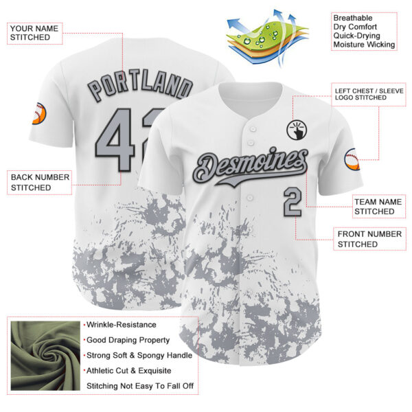 Custom White Gray-Black Splatter Authentic Baseball Jersey