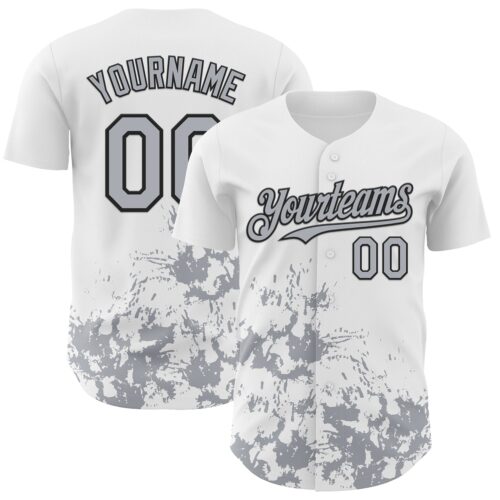 3DPattern13103 Custom White Gray-Black Splatter Authentic Baseball Jersey