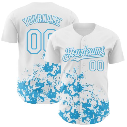 3DPattern13104 Custom White Sky Blue Splatter Authentic Baseball Jersey