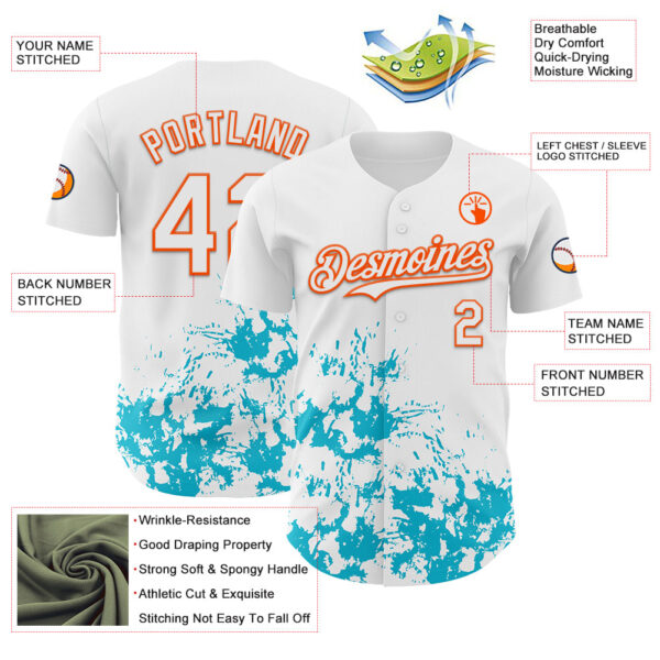 Custom White Orange-Lakes Blue Splatter Authentic Baseball Jersey