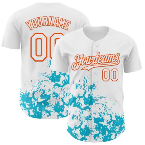 3DPattern13105 Custom White Orange-Lakes Blue Splatter Authentic Baseball Jersey