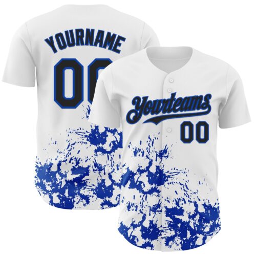 3DPattern13106 Custom White Black-Thunder Blue Splatter Authentic Baseball Jersey