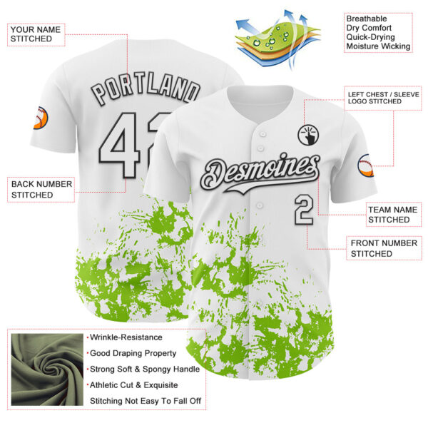 Custom White Black-Neon Green Splatter Authentic Baseball Jersey