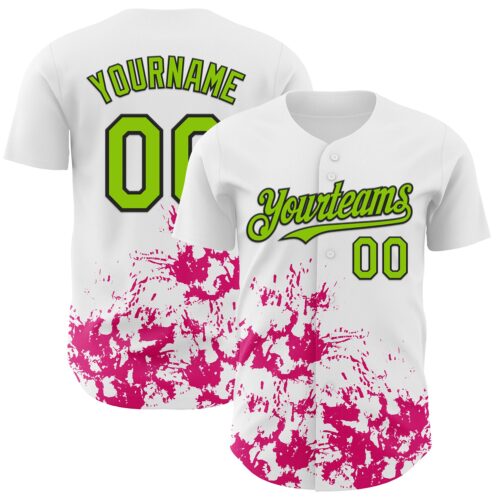 3DPattern13108 Custom White Neon Green Black-Pink Splatter Authentic Baseball Jersey