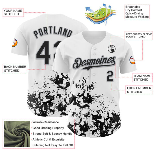 Custom White Black-Gray Splatter Authentic Baseball Jersey