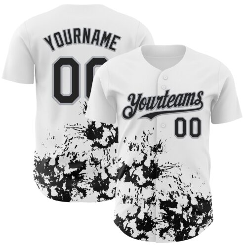 3DPattern13109 Custom White Black-Gray Splatter Authentic Baseball Jersey