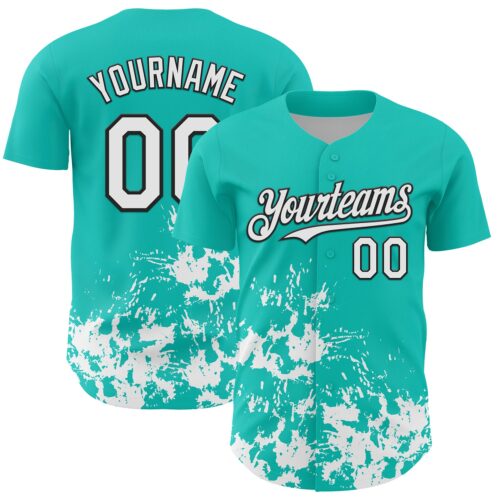 3DPattern13113 Custom Aqua White-Black Splatter Authentic Baseball Jersey