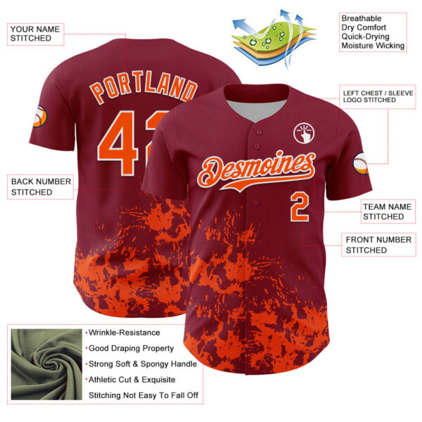 Custom Crimson Orange-White Splatter Authentic Baseball Jersey