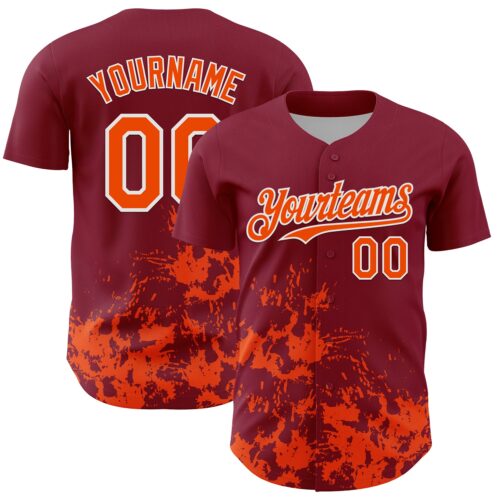 3DPattern13119 Custom Crimson Orange-White Splatter Authentic Baseball Jersey