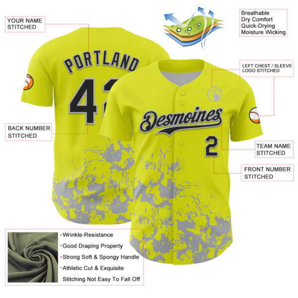 Custom Neon Yellow Black-Gray Splatter Authentic Baseball Jersey